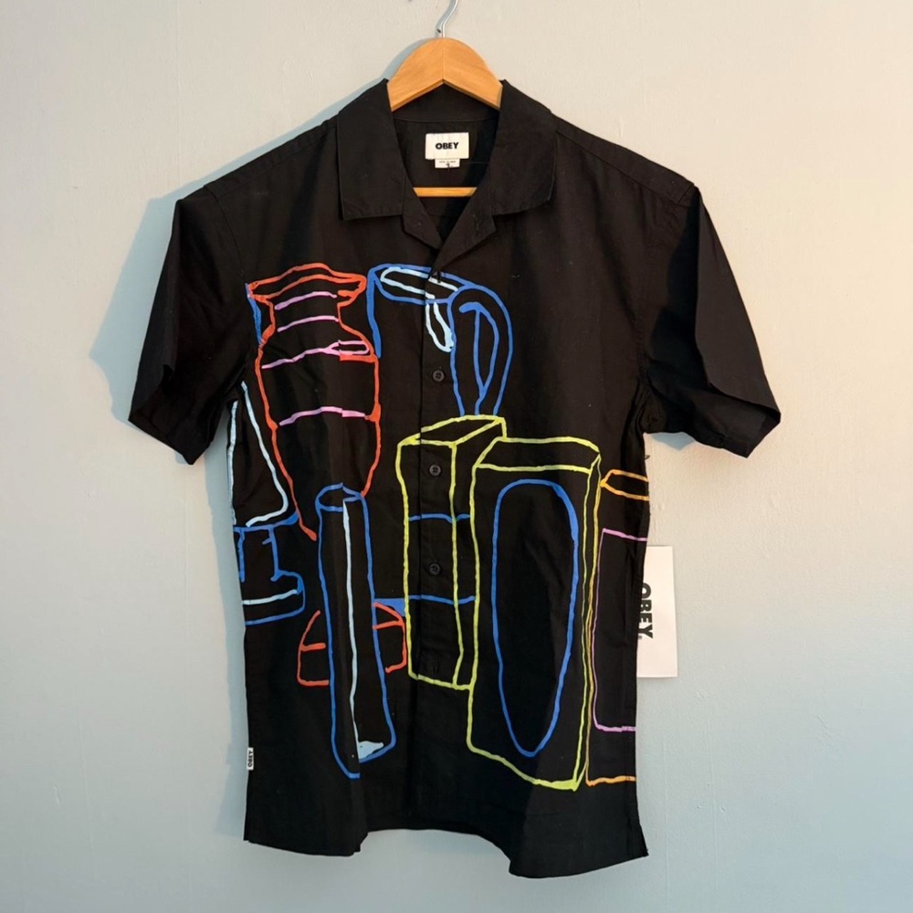 NWT Obey ‘Pantry Woven’ Button Down Shirt, Black